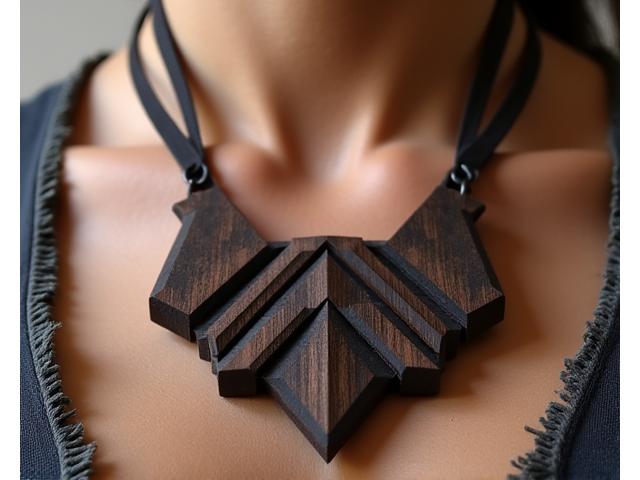 Collar de declaración de madera con diseño geométrico