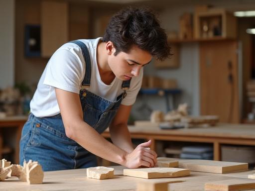 Joven artesano técnicas modernas de madera